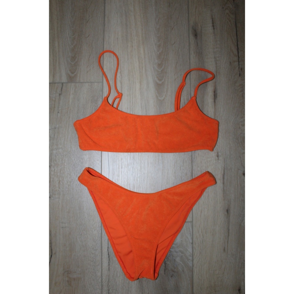 LA Hearts PacSun Orange Terry Cloth Bikini Set Scoop Neck High Leg Medium